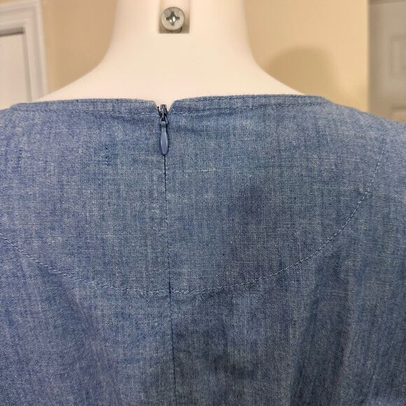 J. Crew Ruffle Chambray Puff Sleeve Jumpsuit Wide Leg 100% Cotton Size 12 - Picture 6 of 10